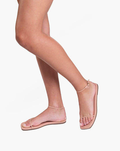 Square Toe Twiggy Leather Sandals in Nude Beach - TKEES