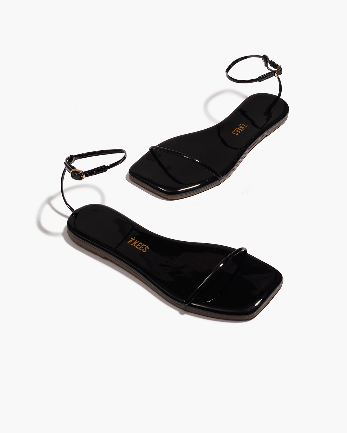 Square Toe Twiggy Leather Sandals in Licorice - TKEES