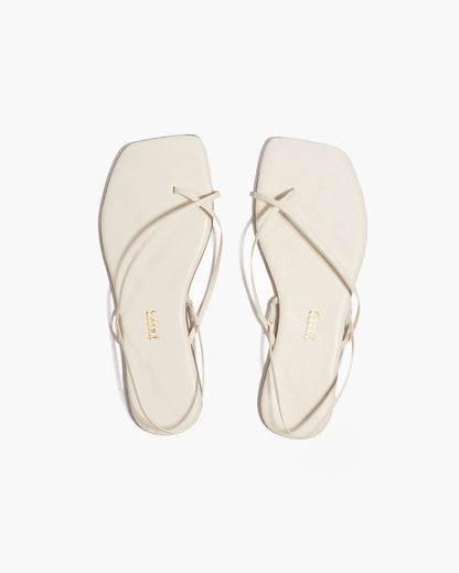Square Toe Millie Leather Sandals in Cream - TKEES