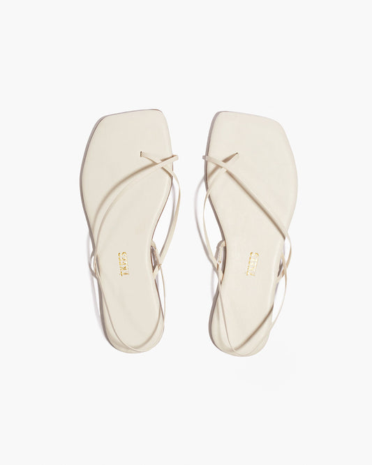 Square Toe Millie Leather Sandals in Cream - TKEES