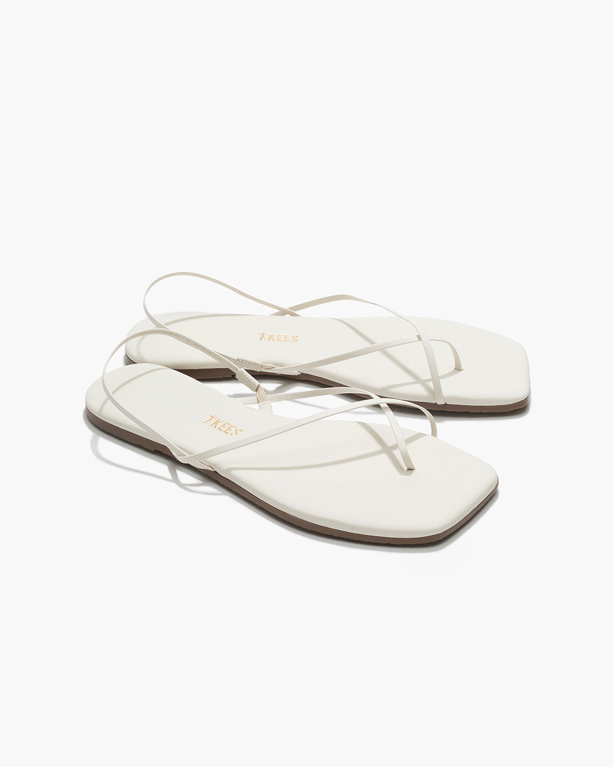 Square Toe Millie Leather Sandals in Cream - TKEES