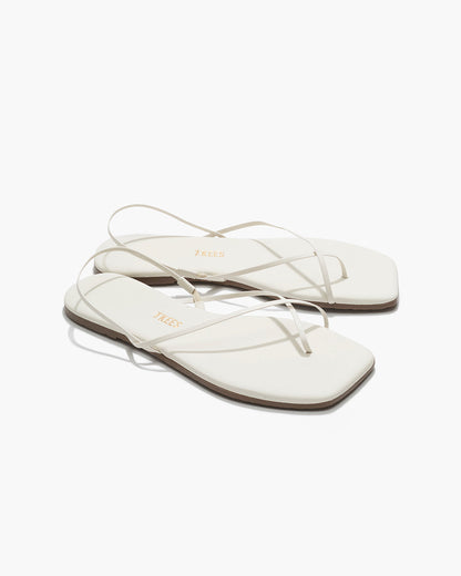 Square Toe Millie Leather Sandals in Cream - TKEES