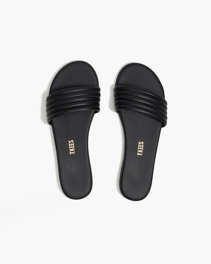 Serena Leather Slides in Black - TKEES