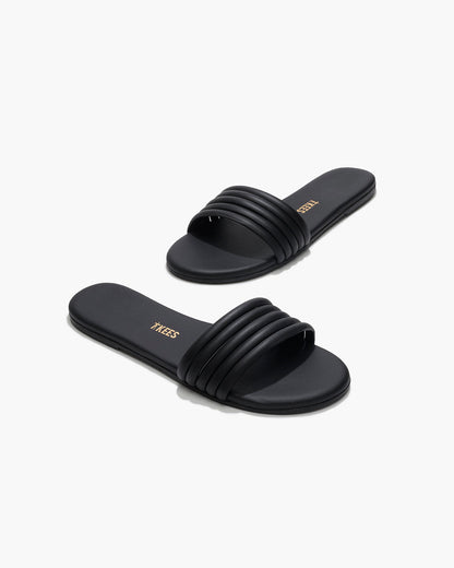 Serena Leather Slides in Black - TKEES