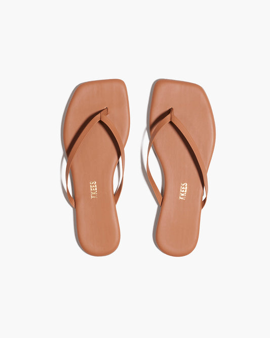 Square Toe Lily Leather Flip Flops in Au Naturale - TKEES