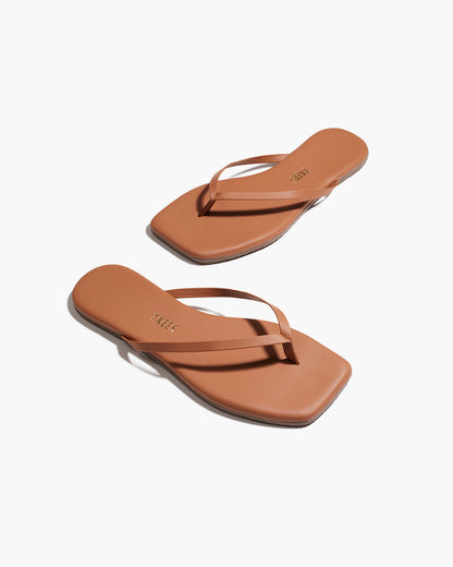 Square Toe Lily Leather Flip Flops in Au Naturale - TKEES