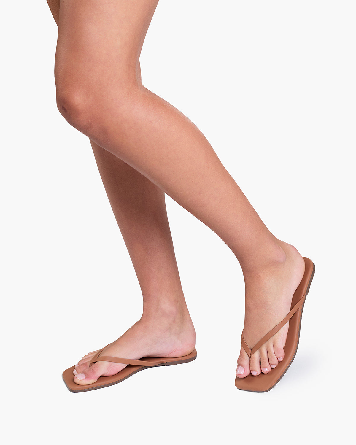 Square Toe Lily Leather Flip Flops in Au Naturale - TKEES
