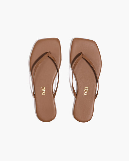 Square Toe Lily Leather Flip Flops in Ganache - TKEES
