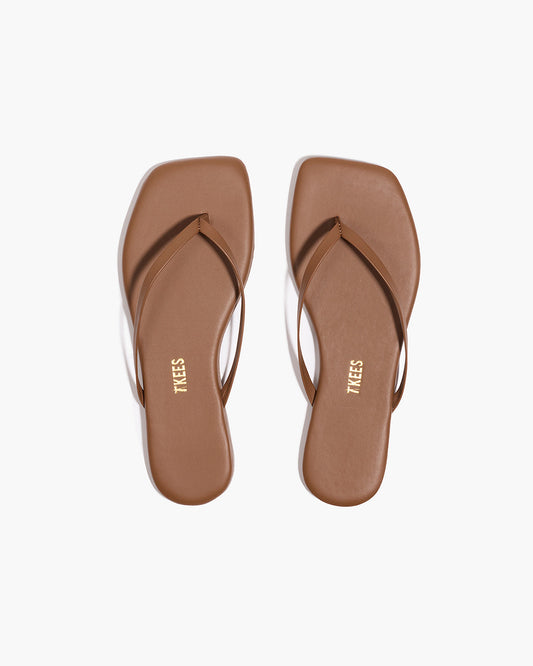 Square Toe Lily Leather Flip Flops in Ganache - TKEES