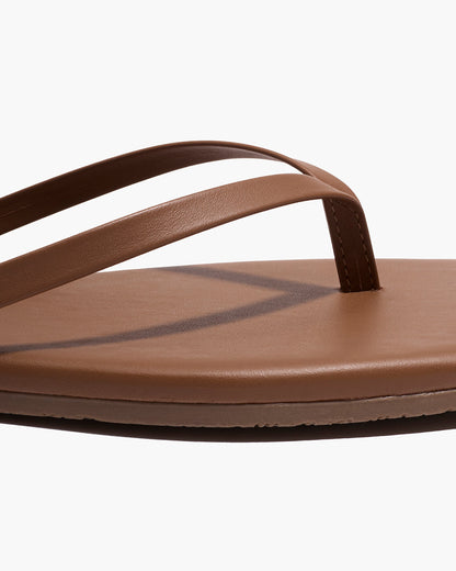 Square Toe Lily Leather Flip Flops in Ganache - TKEES
