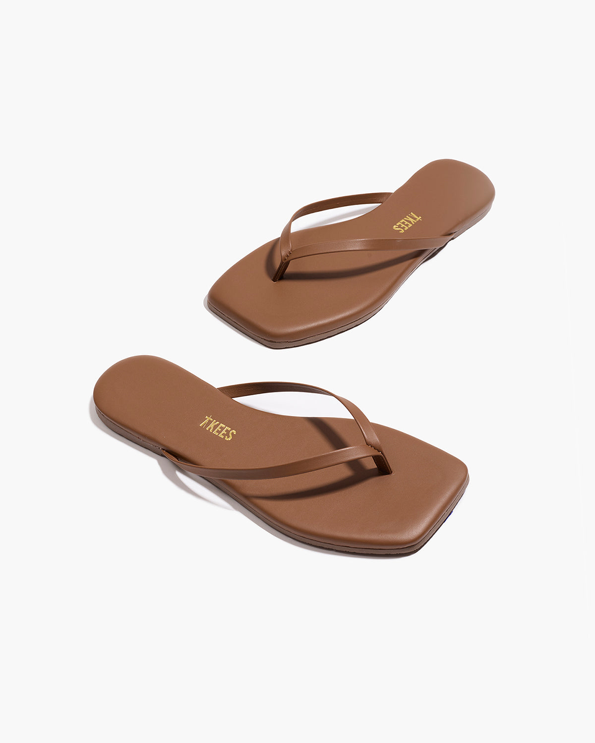 Square Toe Lily Leather Flip Flops in Ganache - TKEES