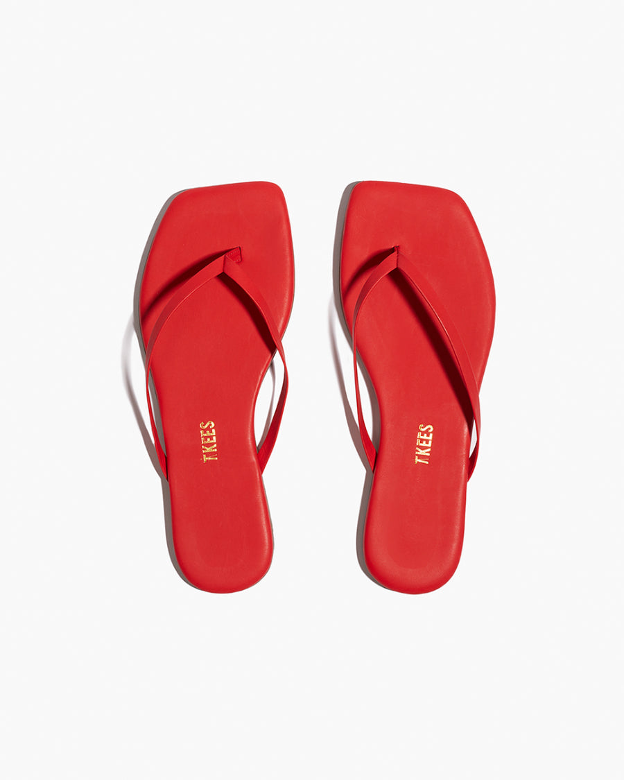 Square Toe Lily Leather Flip Flops in Red - TKEES