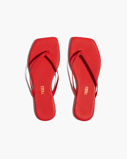 Square Toe Lily Leather Flip Flops in Red - TKEES