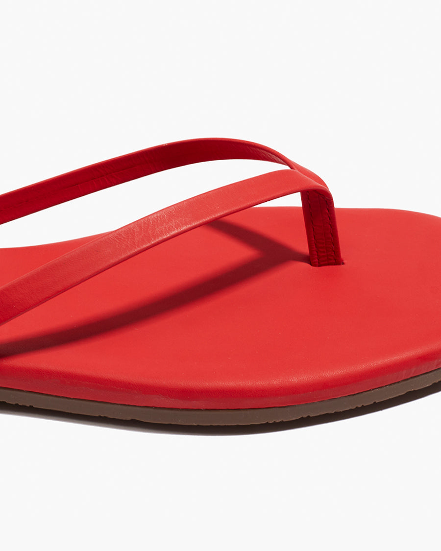 Square Toe Lily Leather Flip Flops in Red - TKEES