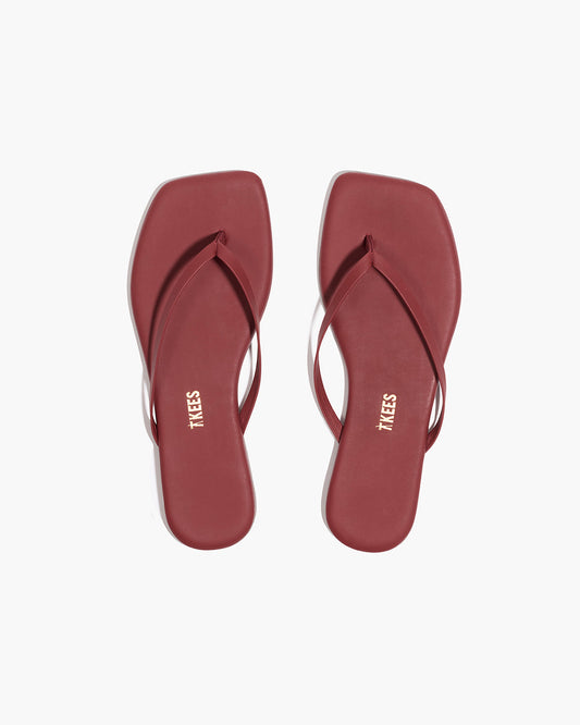 Square Toe Lily Leather Flip Flops in Burgundy - TKEES