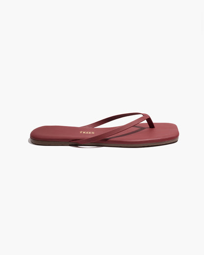 Square Toe Lily Leather Flip Flops in Burgundy - TKEES