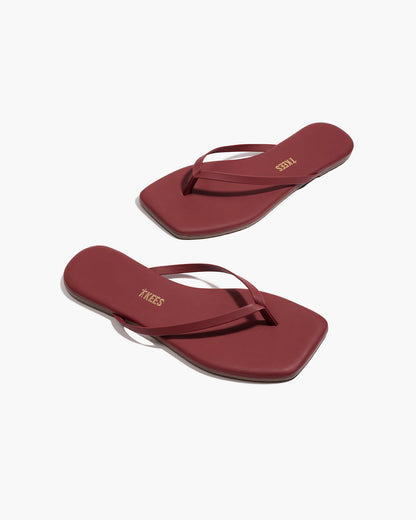 Square Toe Lily Leather Flip Flops in Burgundy - TKEES