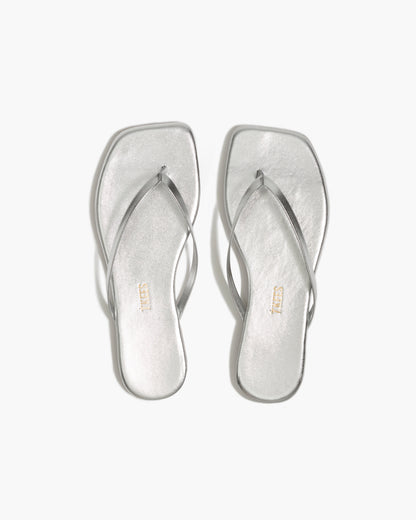 Square Toe Lily Leather Flip Flops in Fairylust - TKEES