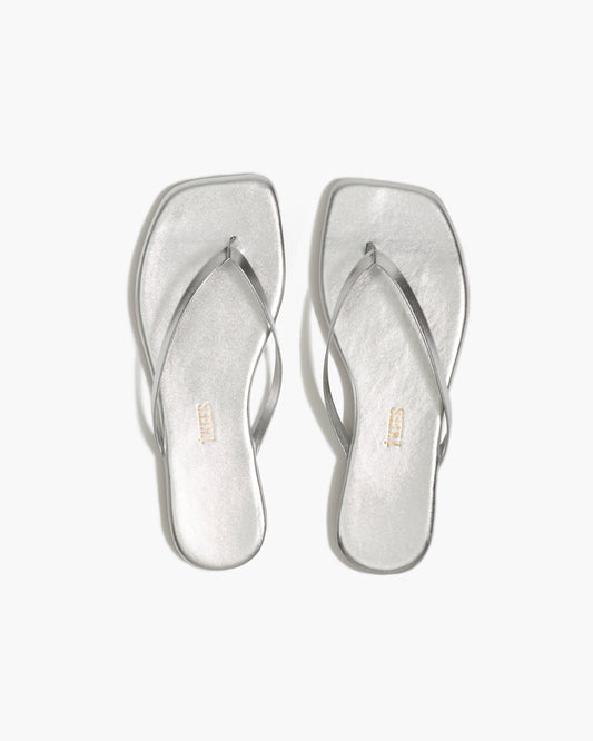 Square Toe Lily Leather Flip Flops in Fairylust - TKEES