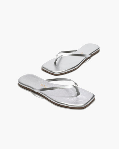 Square Toe Lily Leather Flip Flops in Fairylust - TKEES