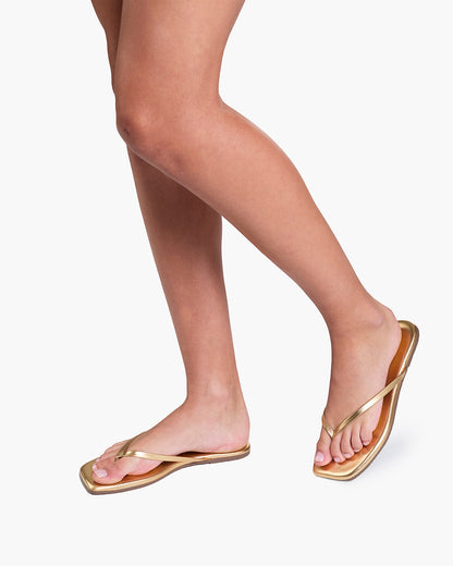 Square Toe Lily Leather Flip Flops in Blink - TKEES