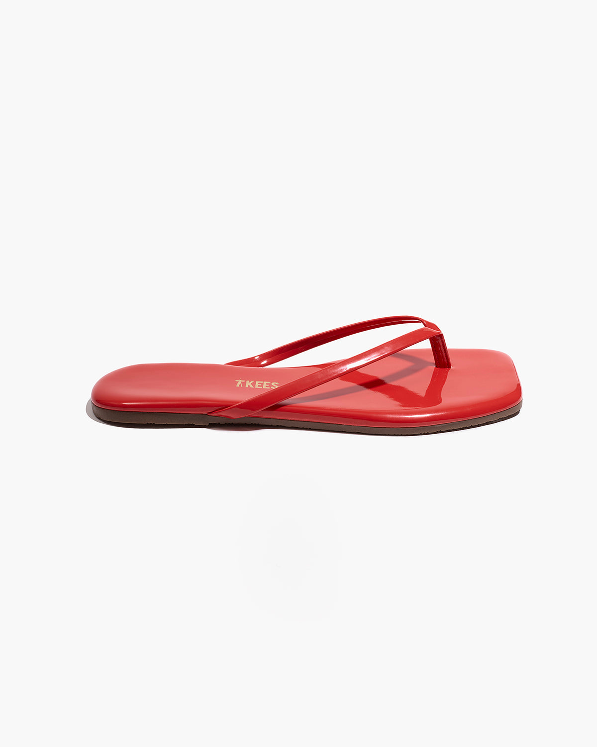 Square Toe Lily Leather Flip Flops in Red Gloss - TKEES