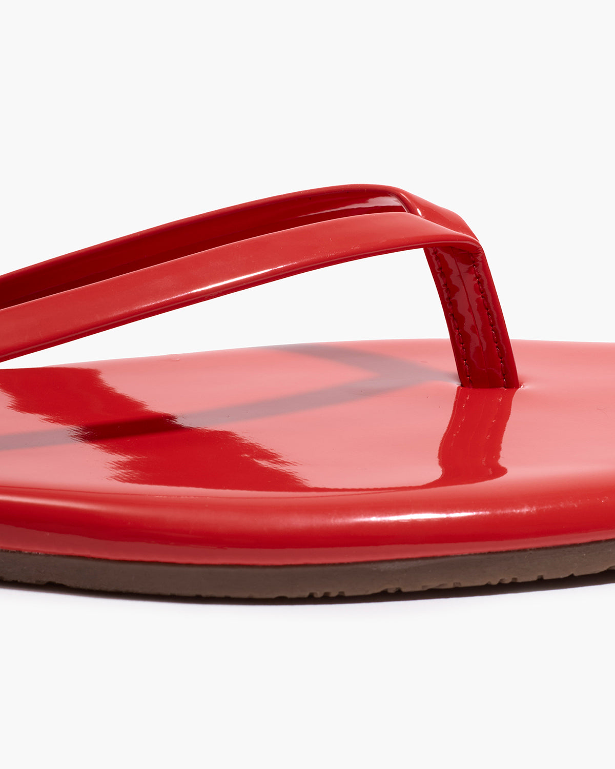 Square Toe Lily Leather Flip Flops in Red Gloss - TKEES