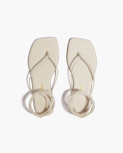 Square Toe Lilu Leather Sandals in Cream - TKEES