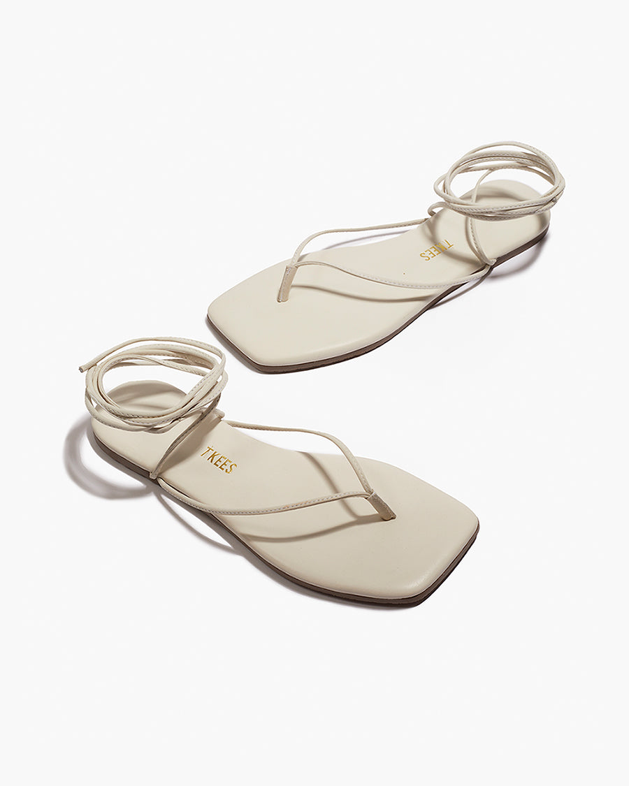 Square Toe Lilu Leather Sandals in Cream - TKEES