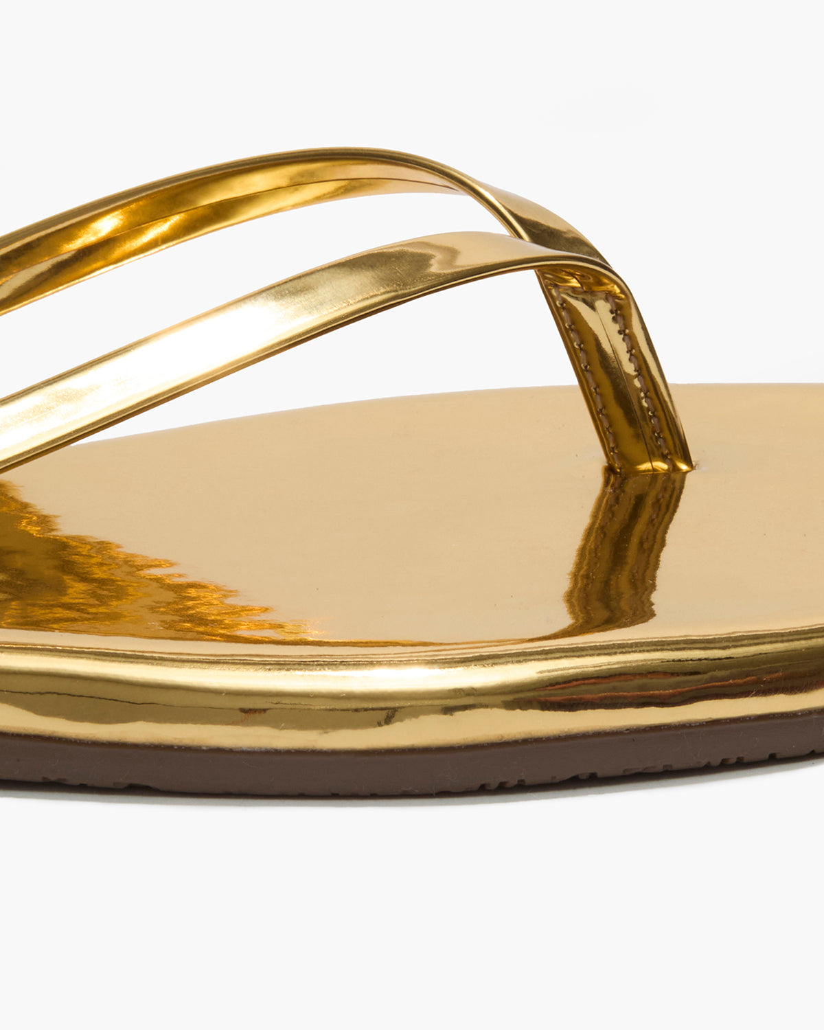 Square Toe Lily Mirror Leather Flip Flops in Gold - TKEES