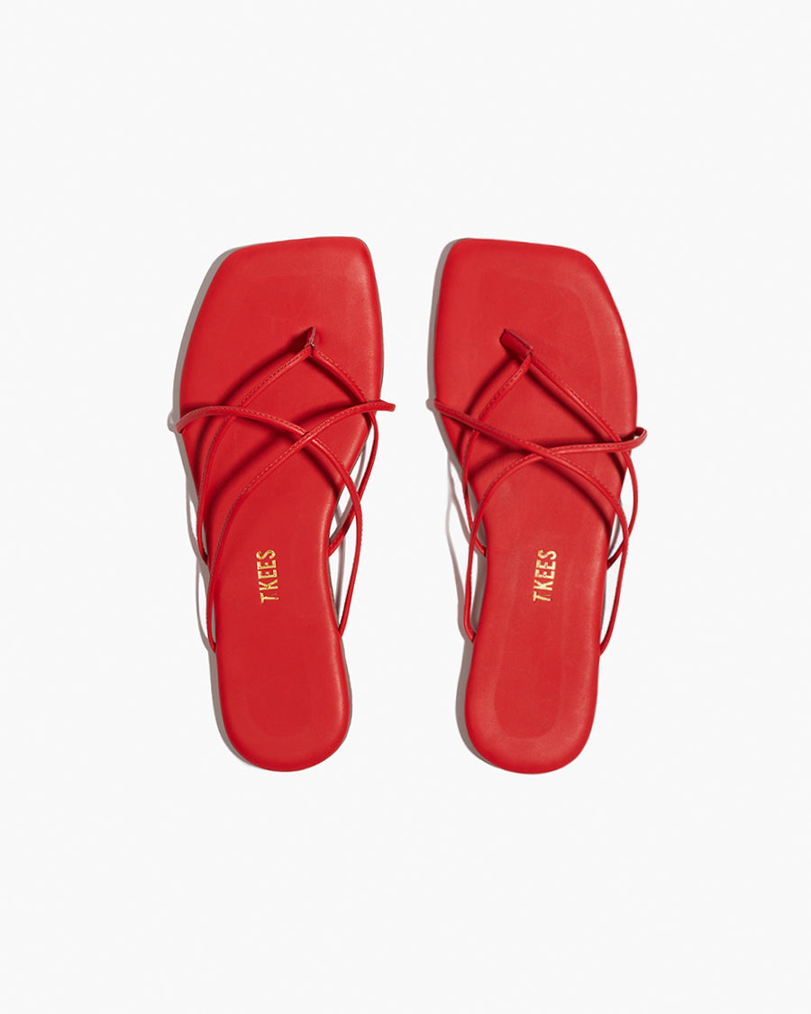 Square Toe Elle Leather Flip Flops in Red - TKEES
