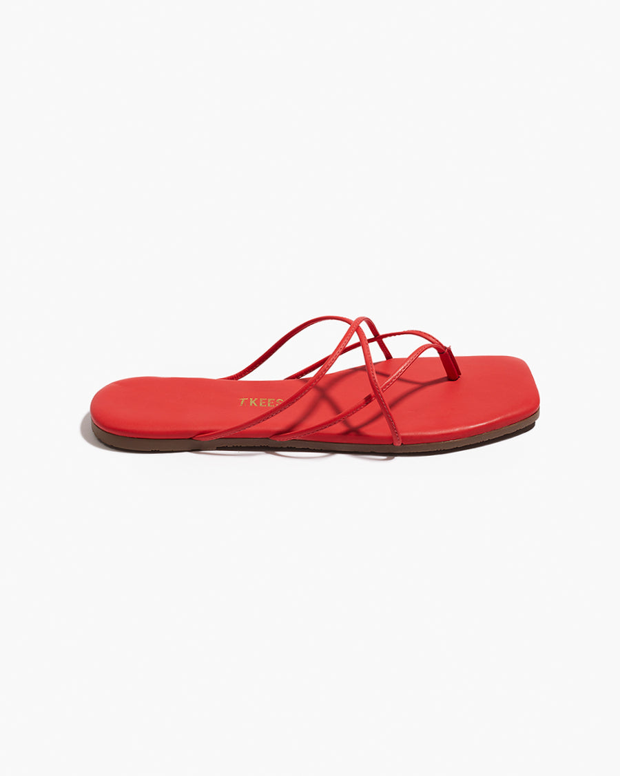Square Toe Elle Leather Flip Flops in Red - TKEES