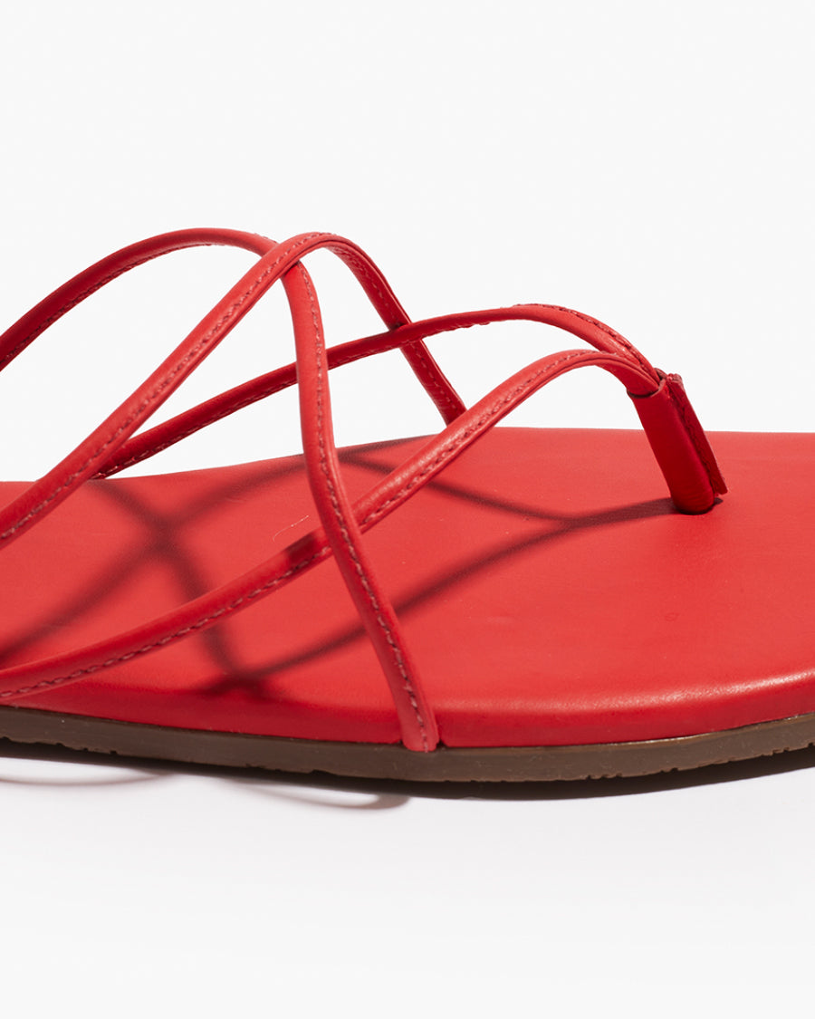 Square Toe Elle Leather Flip Flops in Red - TKEES