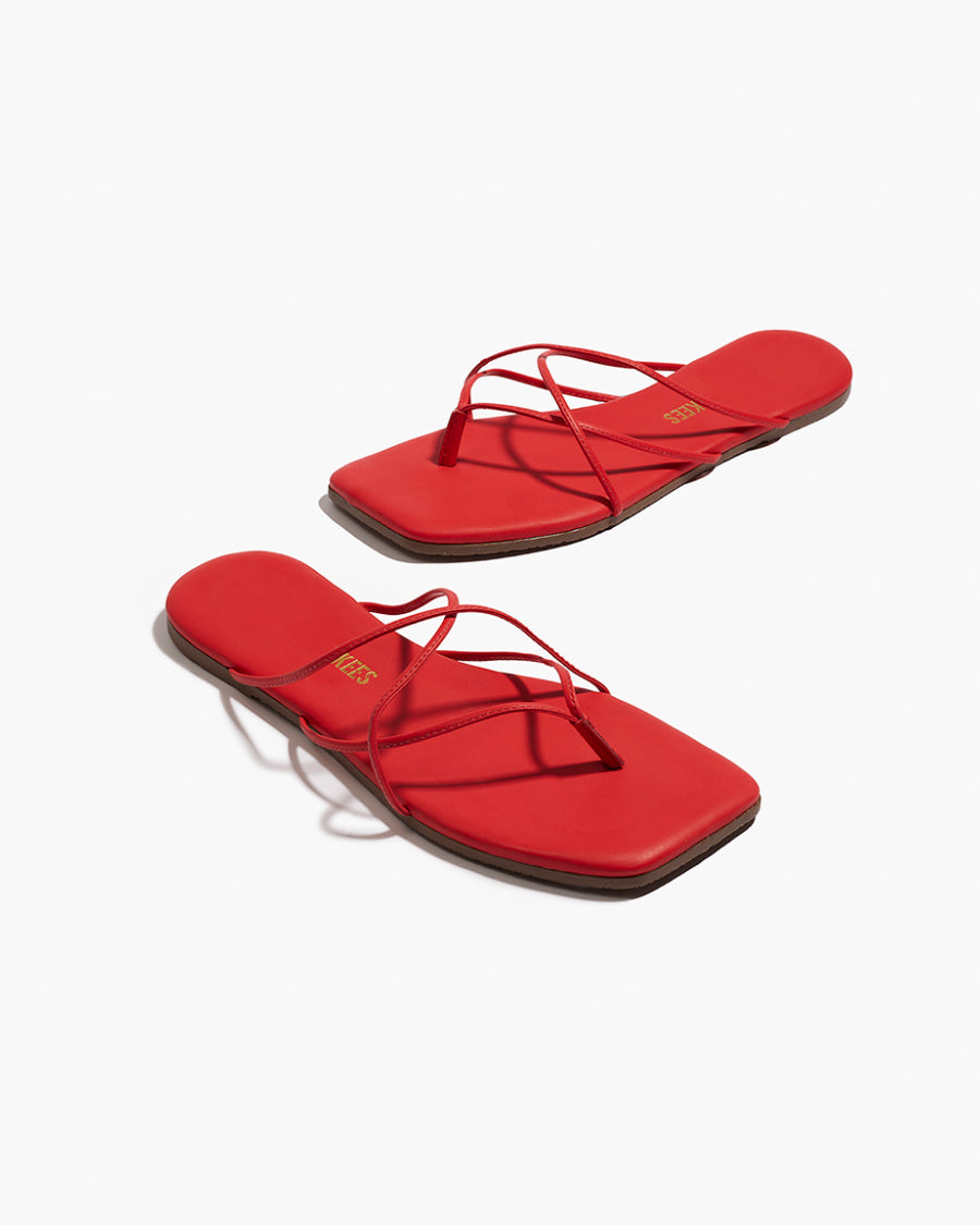 Square Toe Elle Leather Flip Flops in Red - TKEES