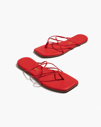 Square Toe Elle Leather Flip Flops in Red - TKEES