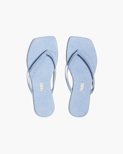 Square Toe Lily Leather Sandals in Washed Denim - TKEES