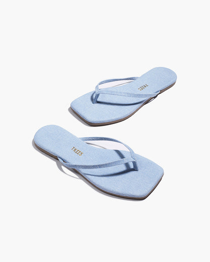 Square Toe Lily Leather Sandals in Washed Denim - TKEES