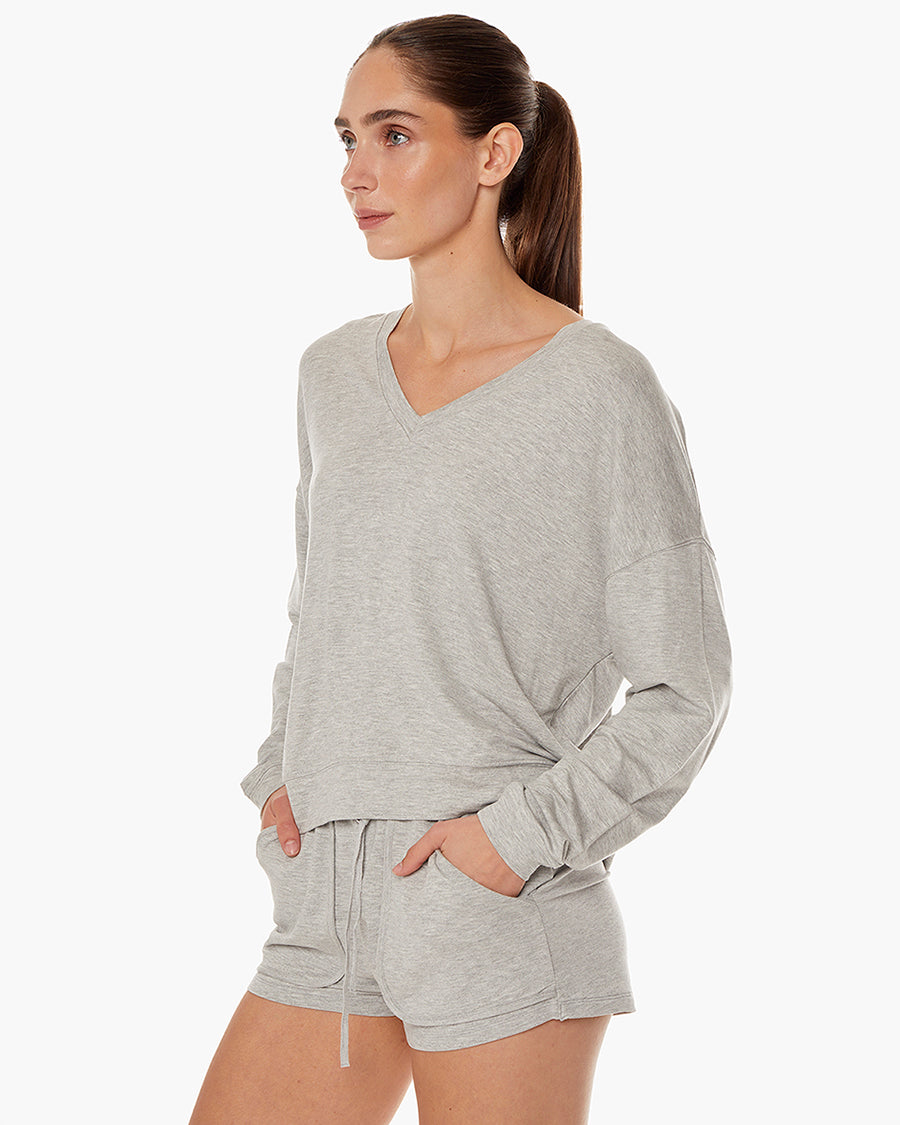 Matinée-de-Tennis-V-neck - Heather Grey  - TKEES