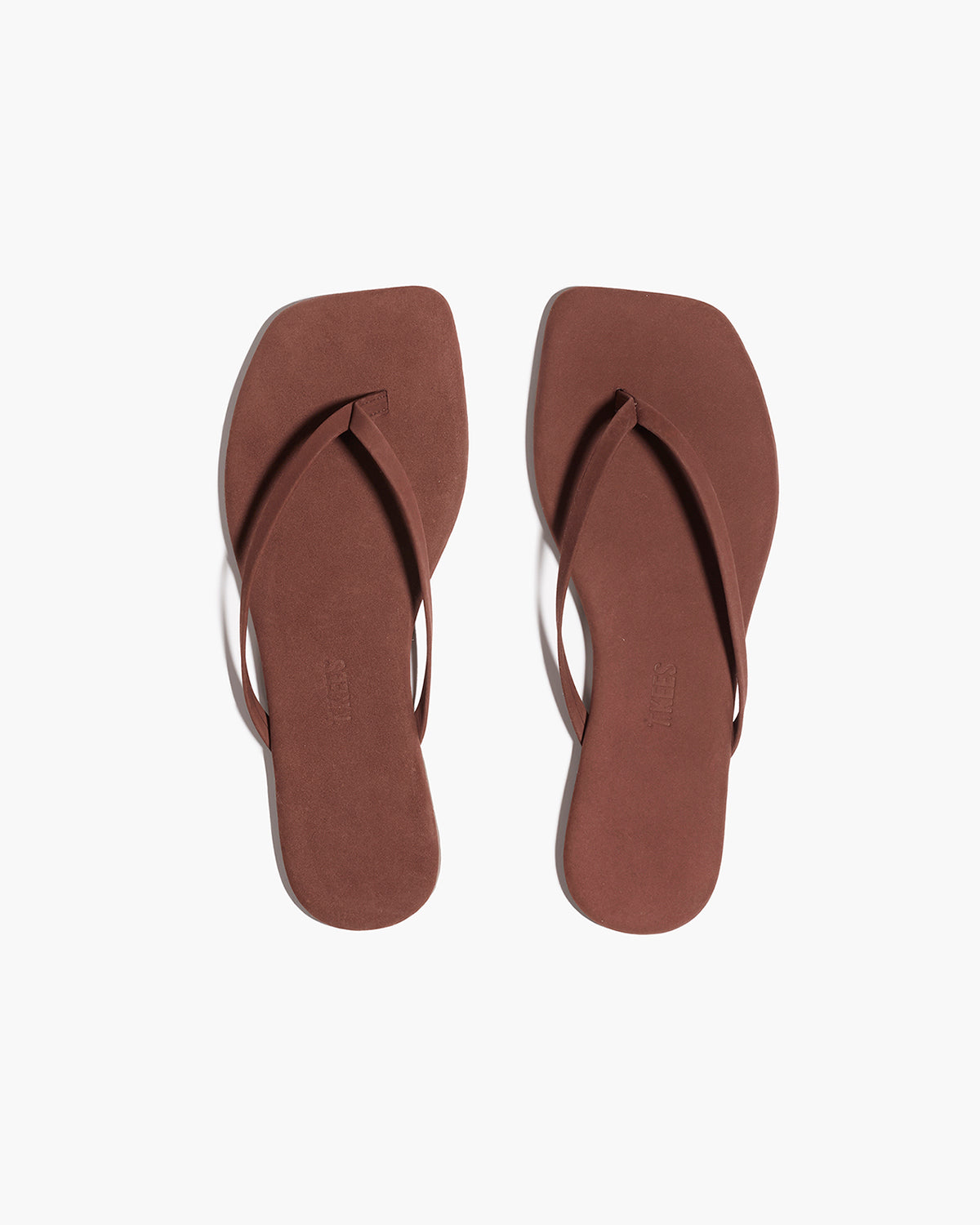 Square Toe Lily Suede Flip Flops in Bourbon - TKEES