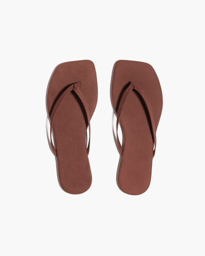 Square Toe Lily Suede Flip Flops in Bourbon - TKEES