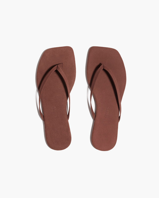 Square Toe Lily Suede Flip Flops in Bourbon - TKEES