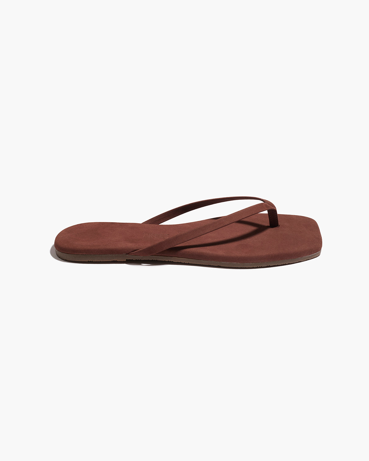 Square Toe Lily Suede Flip Flops in Bourbon - TKEES
