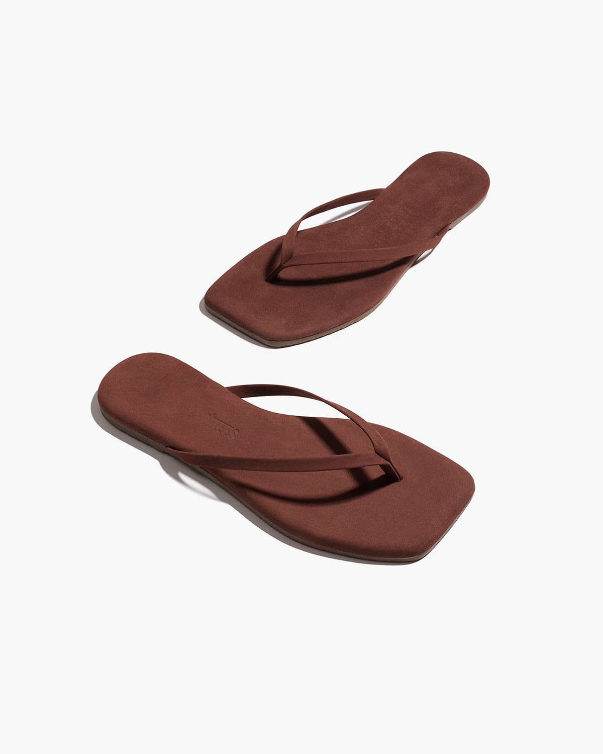 Square Toe Lily Suede Flip Flops in Bourbon - TKEES