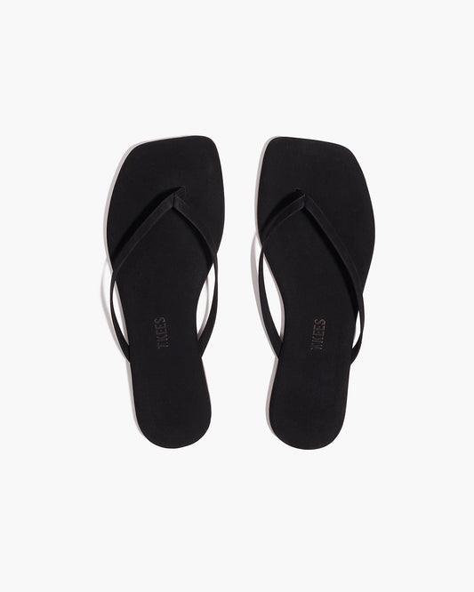 Square Toe Lily Suede Flip Flops in Sable - TKEES