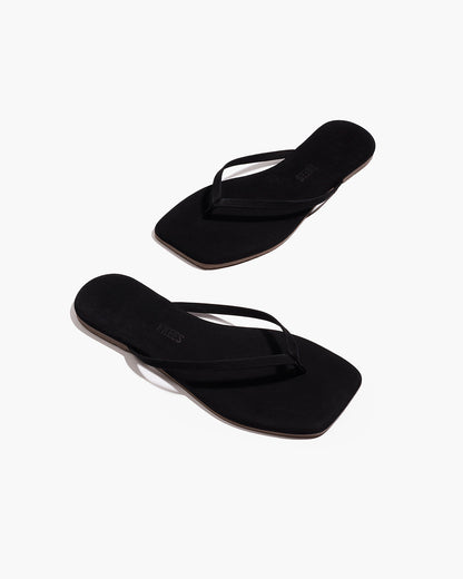 Square Toe Lily Suede Flip Flops in Sable - TKEES