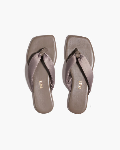 Lennon Leather Flip Flops in Pewter - TKEES