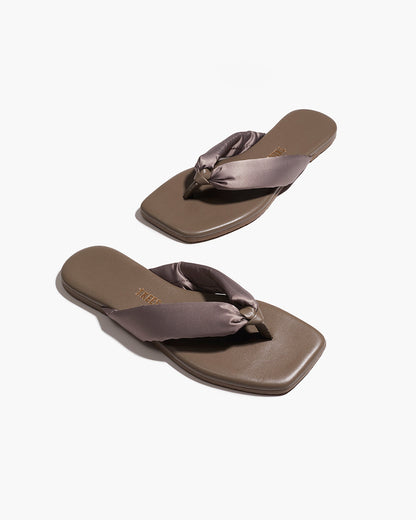 Lennon Leather Flip Flops in Pewter - TKEES