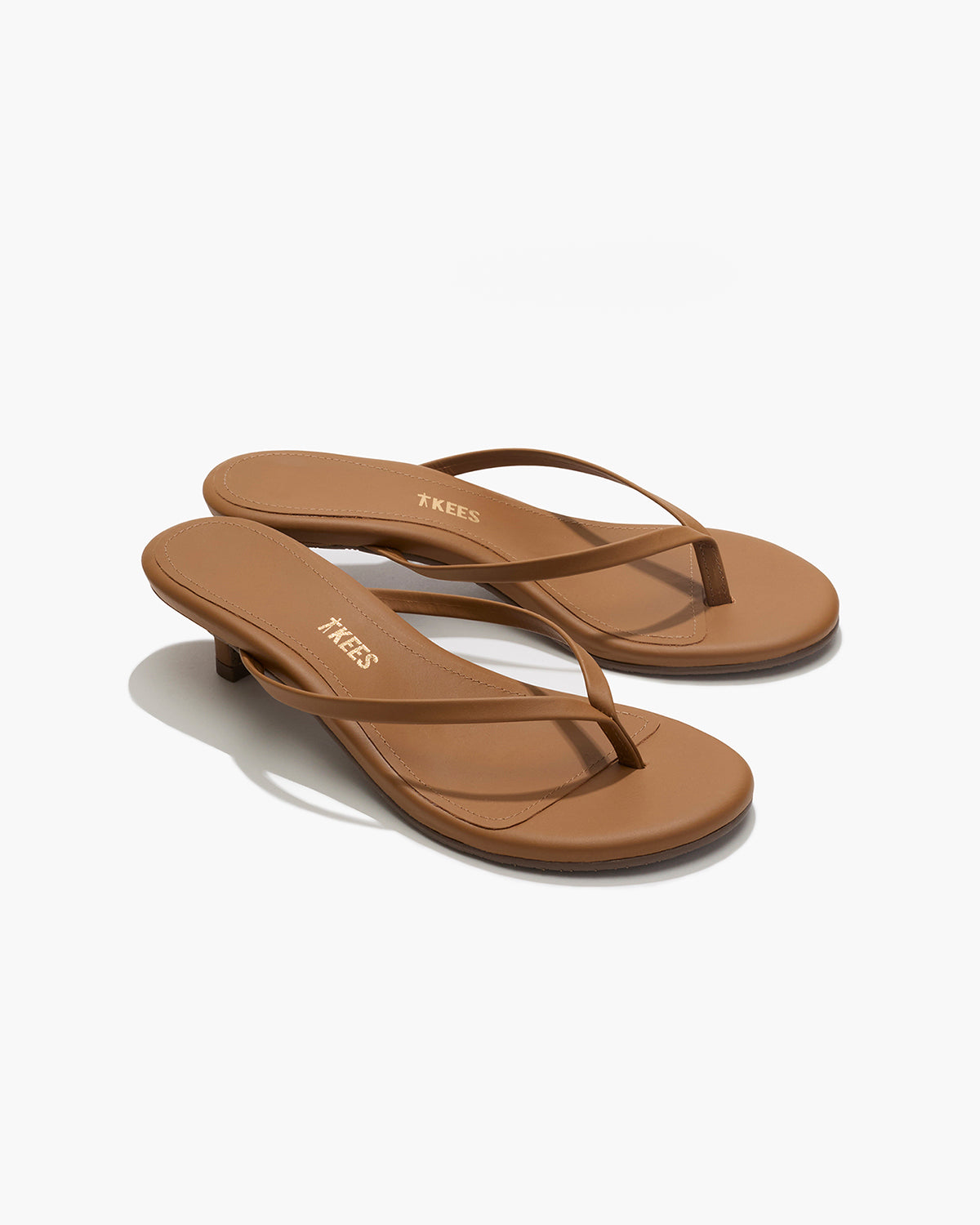 Julia Leather Flip Flops in Camel - TKEES