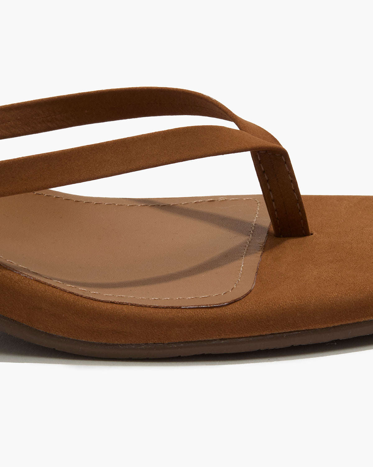 Square Toe Julia Suede Flip Flops in Camel - TKEES