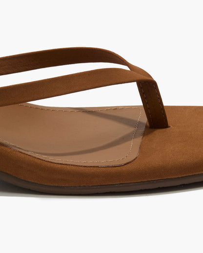 Square Toe Julia Suede Flip Flops in Camel - TKEES
